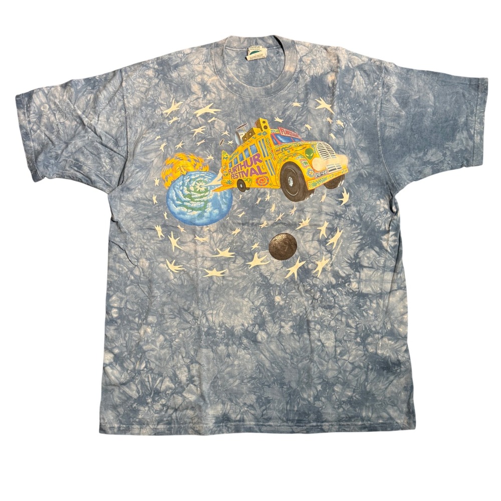 Vintage 1996 Furthur Festival Liquid Blue Tie Dye Shirt XL Grateful Dead Bus